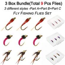 Paket Umpan Pancing Terbang 9 Buah - 3 Kotak, 3 Gaya Umpan Terbang Basah yang Berbeda untuk Menangkap Ikan Seperti Trout/Bass, dll. di Air Tawar - MultiWarna - View 2