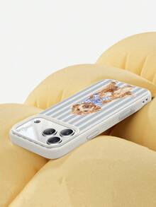 1pc Striped Dog Large Hole Liquid Beige Anti-Drop Phone Protective Case, Silicone Material, Suitable As Holiday Gift, Compatible With Apple XS/XS Max/XR/11/12/13/14/15/16 Pro/Pro Max/14/15/16 Plus/17, Unisex, Galaxy S24 Ultra 5G/S22 Ultra 5G/S22 5G/S21 Ultra 5G/S21 FE 5G/S21 5G/A73 5G/A71 4G/A36 5G/A25 5G - Multicolor - View 2