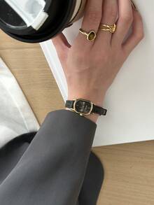 1件女款橢圓石英手錶，熱門精緻復古經典商務風，適合日常佩戴、送禮與聚會 - 黑色 - 查看 5