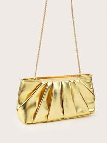 AIBBYDAR Women's Clutch Bag, Gold Fashion Elegant Pleated Bag, Gold Bag, Women's Handbag, Evening Bag, Portable Makeup Bag, Wallet, Business Commute, Crossbody Bag With Detachable Shoulder Strap, Wedding Season, Ball, Party, Holiday Gathering, Gift - Gold - View 6