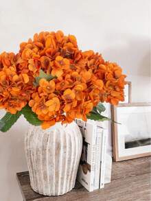 1/3pcs Champagne Embroidered Artificial Flower With Stem Plastic Hydrangea, Desktop Decor Flower, Suitable For Office, Party, Wedding, Faux Plant, Spring Summer Decoration, Garden Decor, Indoor Decoration, Mother's Day Father's Day Gift - Orange - View 7