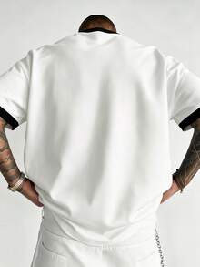 Men's Summer Retro Patchwork Solid Color T-Shirt, Street Style, Suitable For Daily Wear - White - View 2