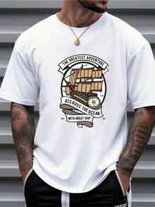 Men's Pure Cotton Short-Sleeved T-Shirt Casual Oversized Adventure Ship Compass Print Tee - White - View 1