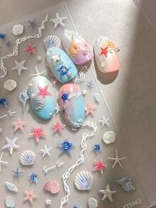 1/2/3片 5D 浮雕貝殼發光海星貝殼美甲貼紙，海洋度假風自黏式 DIY 美甲貼紙與貼花 - 美甲用品與美甲裝飾美甲工具，適合女孩與女性 - 夏季美甲沙龍度假風，適合美甲師 - 彩色 - 查看 6