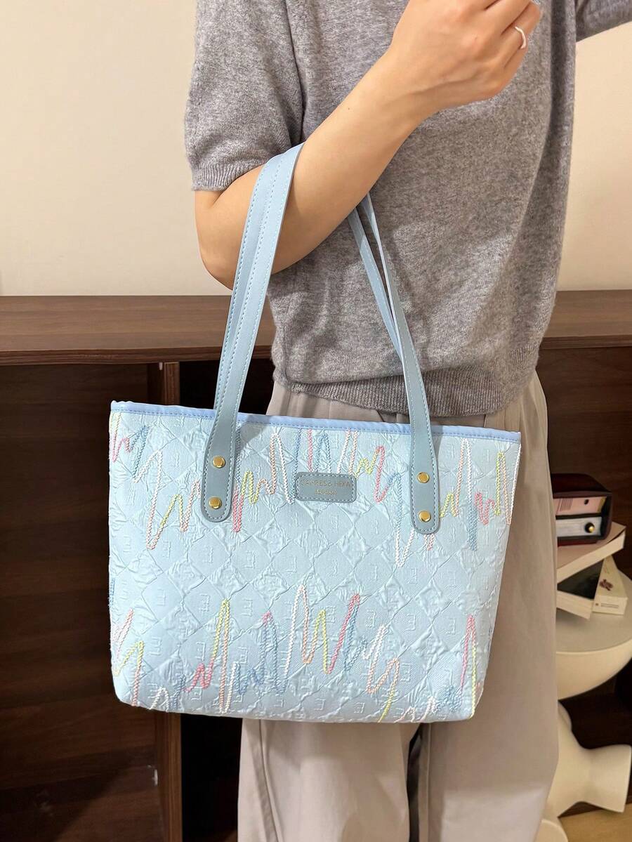 極簡時尚多功能手提包附肩帶,2026新款現代風格優雅女款包 - 藍色 - 查看 1