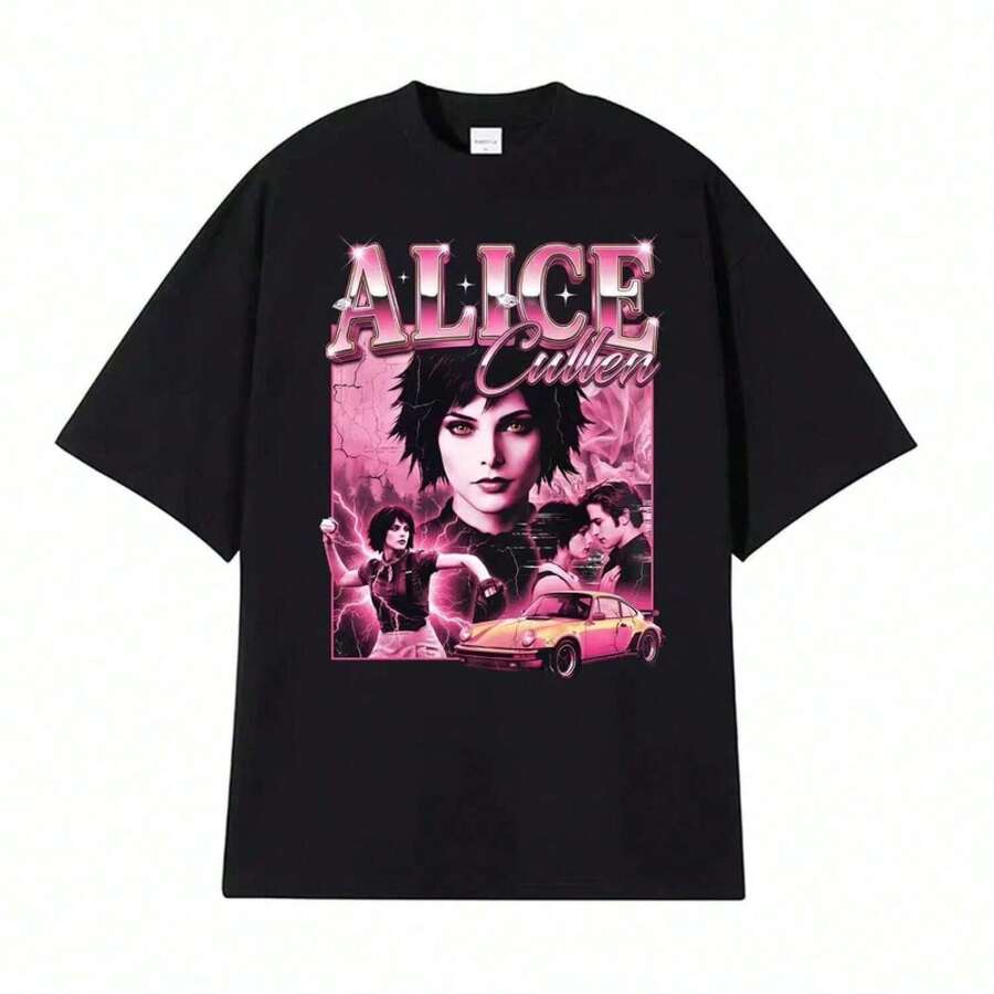 Nueva Colección de Verano 2026: Camisetas con Gráficos de la Película "Equipo Vampiro" de Alice Cullen 2026 para Hombres y Mujeres, Estilo Vintag - Negro - Ver 1