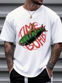 Men's Pure Cotton Short-Sleeve T-Shirt Time Bomb Graphic Print Casual Streetwear Oversized Tee - White - View 1