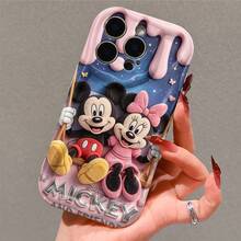 Disney Mickey & Minnie Mouse Phone Case, Plush Style With Swing & Star Print, Shockproof Protective Cover, Compatible With IPhone 17/16/15/14/13/12/11 Pro, Perfect Gift For Couples & Disney Fans - 白色 - 查看 5