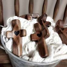 Christian Wooden Cross Set 3/6/10/20 Pcs – Handheld Prayer Cross My Heart, Encouragement Gift To Relieve Anxiety, Inspirational Easter Day Gift For Faith - Brown - View 1