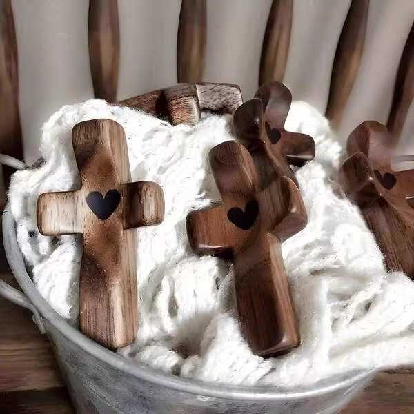 Christian Wooden Cross Set 3/6/10/20 Pcs – Handheld Prayer Cross My Heart, Encouragement Gift To Relieve Anxiety, Inspirational Easter Day Gift For Faith