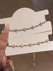 1pc Four-Leaf Clover Flower Adjustable Bracelet For Women, Niche Luxury Design, Fashion Elegant Elegant, Exquisite Versatile Hand Accessory Suitable For Daily Wear And Beach Vacation - Multicolor - View 3