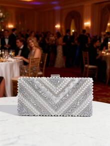 Handmade Evening Clutch/Handbag With Glitter And Rhinestone Embellishments, Party Bag, Cosmetic Bag, Shoulder Bag With Strap, Fashion Handbag - 軍綠色 - 查看 2