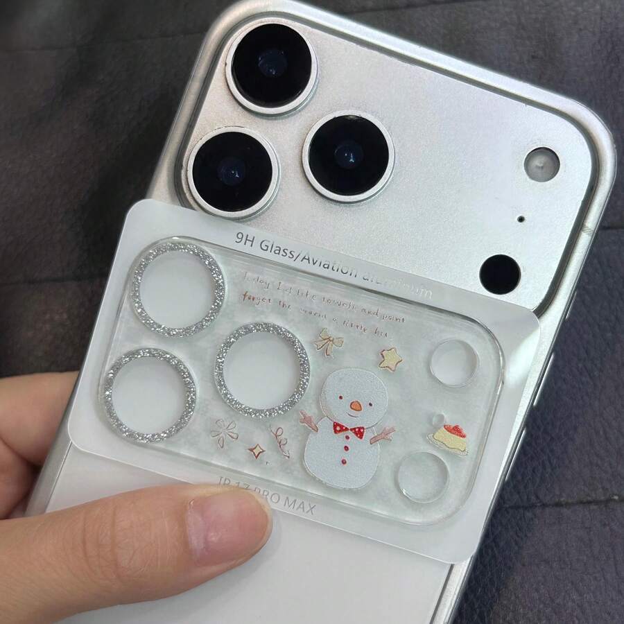 山陰防爆防摔小眾裝飾布丁雪人白色時尚雪原高級感適用小眾Apple 17PRO/17PROMAX全覆蓋底座防刮鏡片膜簡單保護膜,必備禮物,簡單小雪人時尚 - 閃銀雪人海星 - 查看 1