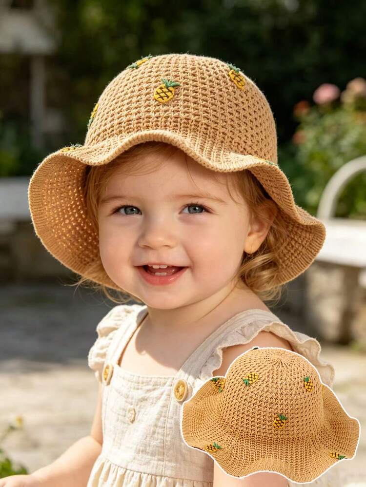 Generico Cappello da Sole per Bambini Cappelli da Spiaggia a Tesa Larga Secchiello per Neonati, Bambino Cappellino regolabile con stampa, adatto a bambini di 1-3 anni
