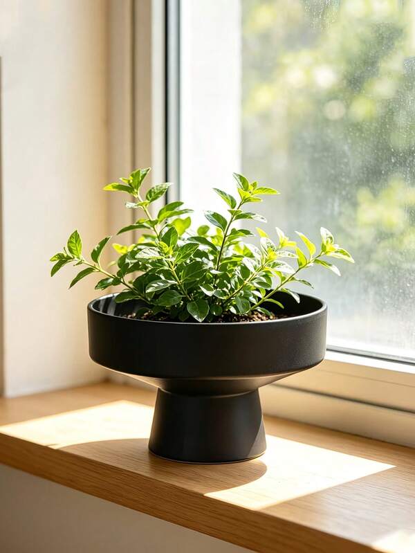 1pc Minimalist Black/White Tall Legged Flower Pot, Wide Shallow Base With Tall Leg Design Non-Porous Hydroponic Vessel, Plant Container, Succulent Pot With Stand, High-Rack Design For Air Circulation