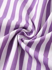 2pcs/Set Girls Vacation Style T-Shirt & Striped Shorts Set - Purple - View 5