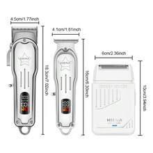HIENA Premium Silver 3-in-1 Hair Clipper Set, Alat Cukur Rambut LED Nirkabel, Kombinasi Pemangkas dan Pencukur Presisi, Pengisian Cepat USB, Dengan Aksesoris Lengkap, Cocok Untuk Penggunaan Salon Profesional Dan Potong Rambut di Rumah, Hadiah Pria yang Modis dan Praktis - View 2