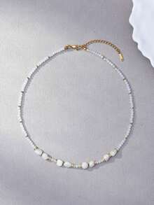 1 Women's Jelly-Colored Simple Decorative Beaded Necklace - White - N1292 - View 2