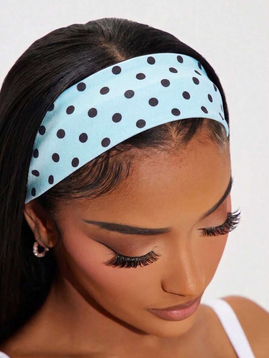 1pc Polka Dot Wide Headband, Women & Girls Elastic Fabric Hair Accessory, Daily Wear, Wrap-Around Hair Clip, Summer Accessory