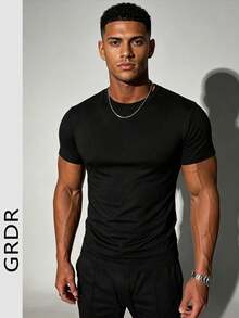 GRDR Men's Fashionable Solid Color Short Sleeve T-Shirt | Exquisite Design | Summer Essential | Easy To Match | Showcase Your Style - Black - View 2