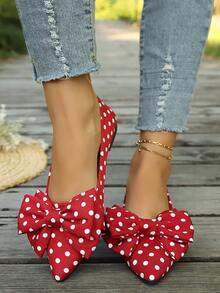 Women's Fashion Polka Dot Bow Flat Shoes, Elegant Women's Shoes, Casual Holiday Party Gift Daily Versatile Women's Shoes - Red - View 3