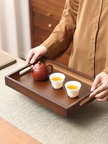 1pc Home Tea Tray For Water Cups, Tea Snacks, Cakes, Tea Set, Rectangular Large Size Fruit And Snack Storage, Suitable For Snacks, Dried Fruits, Fruits, Desserts, Tea Cups, Coffee Cups, Etc. Fashionable Decoration For Dining Table, Kitchen - Walnut - View 7