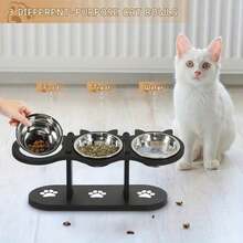 Mangkuk Makan Kucing & Anjing Kayu yang Dapat Diatur Sudutnya 15°, Termasuk 3 Mangkuk Stainless Steel, Desain Anti-Muntah Mengurangi Kelelahan Kumis, Cocok Untuk Kucing, Anjing Kecil, dan Hewan Peliharaan Kecil Lainnya, Penting Untuk Rumah Tangga dengan Banyak Kucing & Hewan Peliharaan - Versi yang ditingkatkan - View 3
