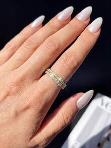 1件 總克拉重量：0.34CT 優雅極簡雙莫桑石戒指 925純銀 適合女性婚禮與日常配戴 - 雙鑽莫桑戒指 - 查看 6