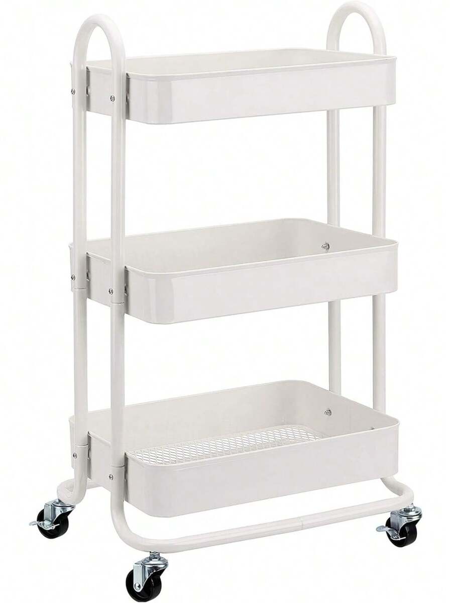 Charcoal 3-Tier Rolling Kitchen Cart With Wheels Storage Trolley For Home Office Bathroom Organization - White - View 1