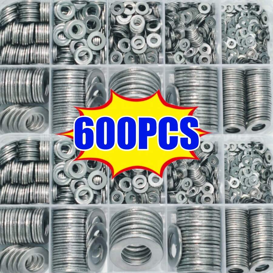 600pcs Polished Flat Washers Assortment Set, M2 To M12 Sizes With ...