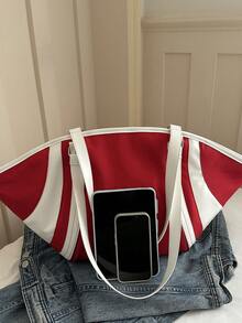 Large Capacity Women's Tote Bag, Fashionable Versatile Large Shell-Shaped Fabric Bag, Commuter Outing Travel Shoulder Bag - Red - View 6