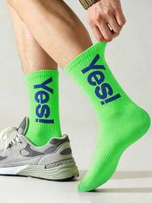 2 Pairs Random Multicolor Contrast YES Letter Mid-Calf Socks Unisex Ribbed High Elastic Breathable Sweat-Absorbing Korean Japanese Street Style Cool Mid-Calf Socks Suitable For Skateboard Sports Campus Outings Party Music Festival Outfits - Multicolor - View 8
