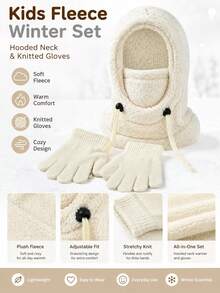 3pcs New Ear-Protective Neck Warmer & Hat & Gloves Set, Winter Thickened Skiing Cycling Face Mask, Pullover Hat, Knitted Hat & Knitted Gloves With Adjustable Drawstring, Suitable For Cold Winter - Multicolor - View 6