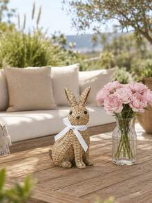 1pc Easter Bunny Decorations Woven Rabbit Figurines Spring Farmhouse Decor Rustic Bunny Ornament For Home Tabletop Shelf Mantel Garden Patio Porch Centerpiece - A - View 7