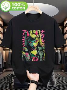 New 2026 Collection: High-Quality Fashion Casual T-Shirt For Men And Women, Retro Y2K Style With Anime Graphics, 3D Print, Japanese Streetwear Style, Neon Pink And Green, C - 黑色 - 查看 1