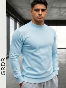 GRDR Men's Crew Neck Long Sleeve Sweater, Versatile Daily Wear Knitted Top - Baby Blue - View 1