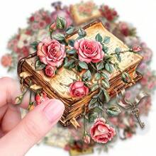 50pcs Transparent PET Vintage Floral Stickers, Vintage Floral Decorative Series, PET Transparent Stickers, Aesthetic Sticker Pack - Perfect For Decorating Scrapbooks, Junk Journals, Bullet Journals, Planners, Water Bottles, Phone Cases And Laptops - 50pcs - View 3
