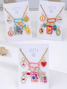 1 Set Customizable DIY Pendant Necklace Set - Detachable Colorful Enamel Pendant With Stainless Steel Chain, DIY Multi-Layer Fashion Jewelry - Multicolor - View 12
