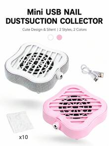 LIMEGIRL Colector de polvo de uñas, mini aspiradora de polvo de uñas recargable por USB, colector de succión de polvo portátil con 10 filtros para uñas acrílicas, extractor de polvo potente de bajo ruido, esmalte de gel & arte de uñas - Multicolor - Ver 1