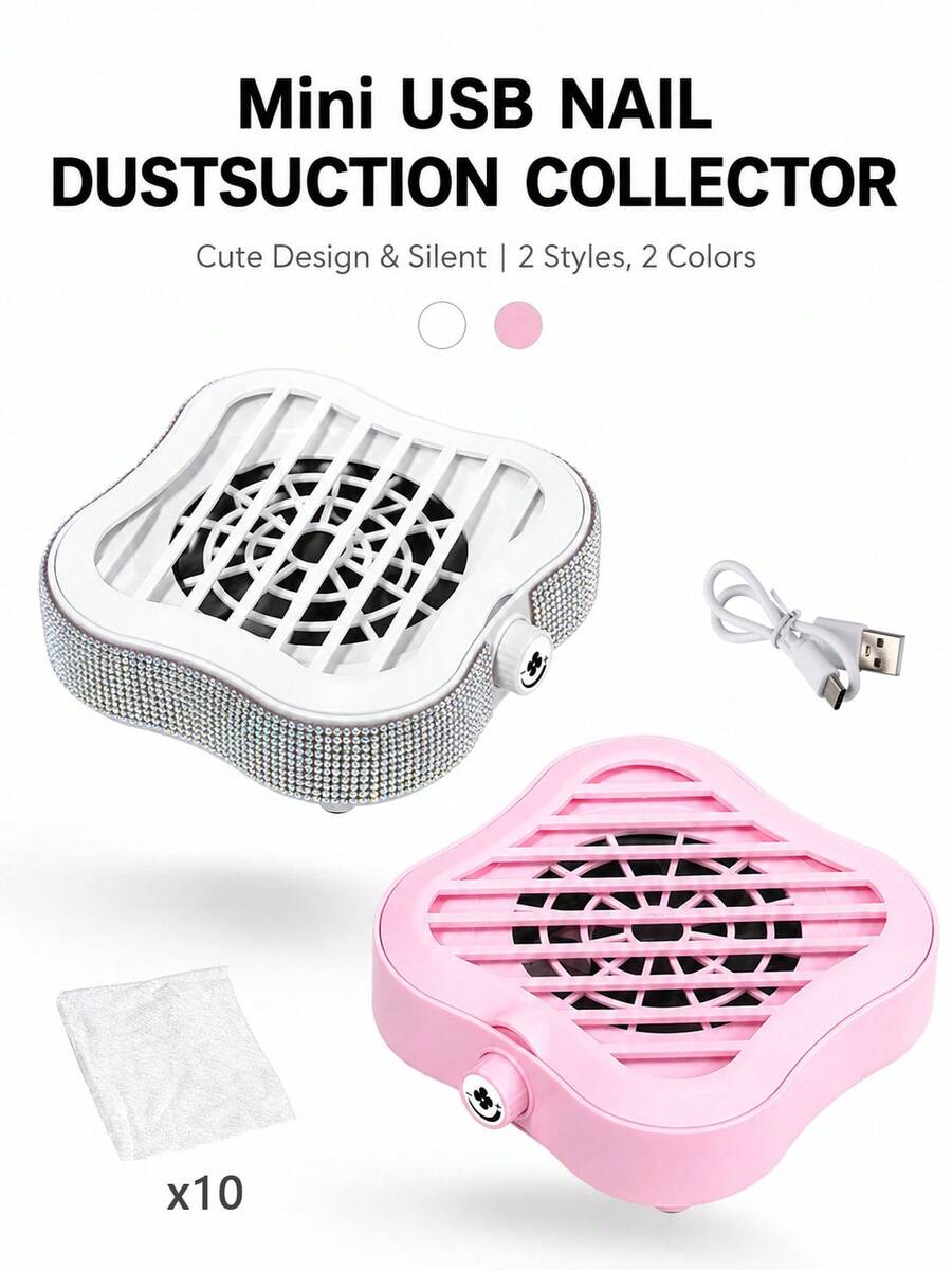 LIMEGIRL Colector de polvo de uñas, mini aspiradora de polvo de uñas recargable por USB, colector de succión de polvo portátil con 10 filtros para uñas acrílicas, extractor de polvo potente de bajo ruido, esmalte de gel & arte de uñas - Multicolor - Ver 1