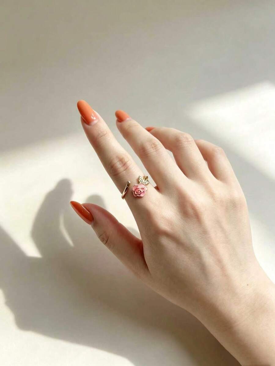 1 chiếc nhẫn hở màu hồng hoa hồng cổ điển thanh lịch. - Hồng - Xem 1