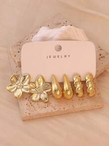 6-18Pcs Women's Fashion Elegant Metallic Multi- Earring Set, Suitable For Daily Casual Wear - Gold - View 5