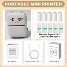 Mini Impresora de Pegatinas, Impresora Térmica Portátil con Rollos de Papel Mini, Impresión sin Tinta, Compatible con iOS y Android, Corte Libre, Compacta y Portátil, Adecuada para Imprimir Notas, Imágenes, Etiquetas, Notas Adhesivas, Regalo Perfecto para Amigos y Familia - Multicolor - Ver 17