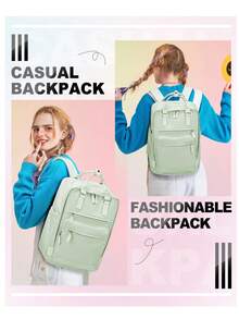 Mint Green Unisex Backpack For Teens, Fits 14-15.6 Inch Laptop, Fresh Natural Travel Backpack Outdoor Rucksack, Adjustable Shoulder Straps, Large Capacity, Fashion Casual, Youthful Energy, Multi-Functional Lightweight University Backpack Student School Bag Campus Rucksack, Suitable For Outdoor Hiking, Commuting Work And Short Trips - A - View 7