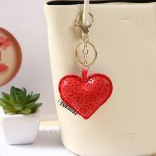 1pc Neutral Woven Heart-Shaped Leather Keychain, Cute Bag Charm, Versatile Accessory For Back To School Season - Multicolor - View 7