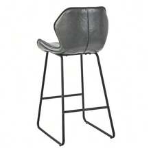 Set Of 2 Faux Leather Bar Stools, Modern Bar Chairs With Backrest, Metal Frame And Footrest, For Kitchen, Counter, Bar And Dining Room, Cognac Brown - 灰色 - 查看 6