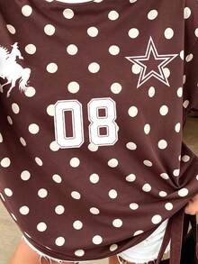 Minimalist Pony Sports T-Shirt, Women's Casual Polka Dot Pattern Loose T-Shirt, Suitable For Outdoor Wear, Street Style, Y2K Clothing, Spring Autumn Summer - Multicolor - View 6
