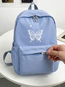1 pieza Mochila con mariposa a rayas blancas de gran capacidad con múltiples bolsillos, ligera para estudiantes y adolescentes, perfecta para el campus, viajes y desplazamientos diarios - Multicolor - Ver 10