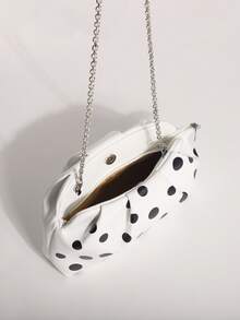 1 pieza Bolso de Nube Plisado de PU con Estampado de Lunares en Contraste Negro & Blanco de Textura Aceitosa de Alto Brillo, Bolso de Mano Minimalista para Uso Diario, Bolso de Noche de Estilo Minimalista, Bolso de Moda para Mujer para Uso en Banquetes y Fiestas - Blanco - Ver 10