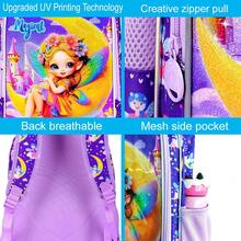 3pcs Girls Fairy Moon Castle Butterfly Glitter Pom-Pom Keychain Adjustable Straps Zipper Closure Cute Backpack Set For School & Daily Travel - Purple - View 3